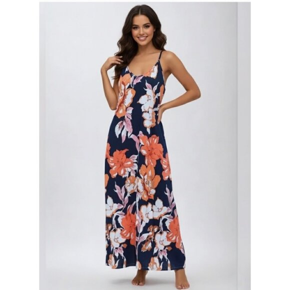 Blue Floral Print Cami Dress With Pockets - Picture 1 of 8